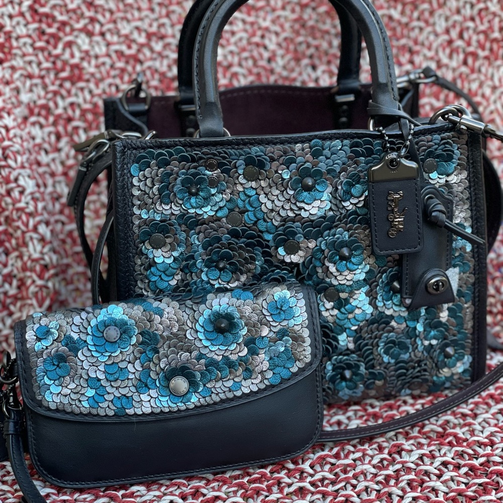 Coach Rogue 25 Leather Sequins w clutch